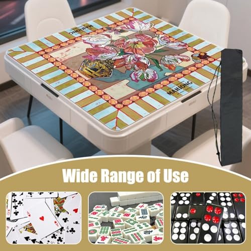 Blue and Yellow Summer Italian Lemon Mahjong Mat,Lemon Yellow Neoprene Mahjong Mat,Rubber Anti Slip and Noise Reduction Multi Purpose Game Table Cover for Mahjong, Card, Board Tile Games (M)