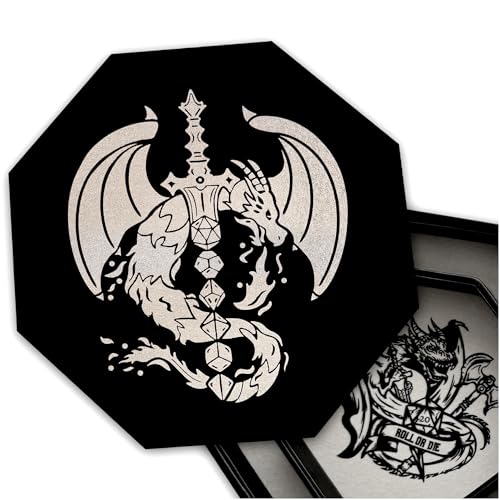 Fantasydice- Silver - Dragon Dice Sword - Dice Tray - 9" Octagon with Lid and Dice Staging Area- Holds 5 Sets(7 Dice Set/Standard) for All Tabletop RPGs Like D&D, Call of Cthulhu, Shadowrun. - color: Silver Dragon Sword
