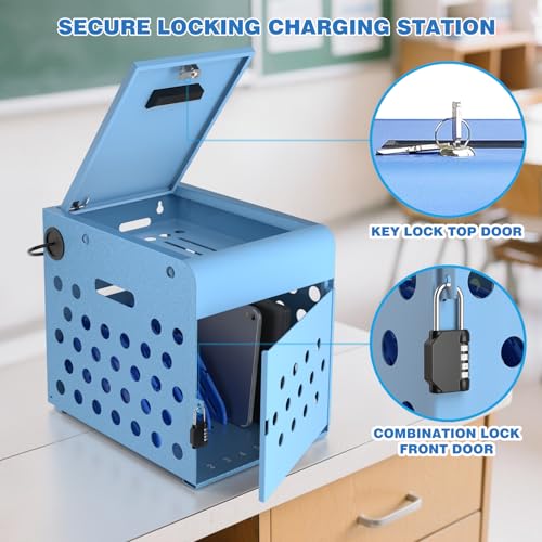 POCHAR 8-Unit Charging Cabinet for Chromebooks & Tablets Up to 14" Screens | Laptop Lock Box for iPads with Cable Management - Portable Locking Charging Station for Classroom, Office, Hospital, Blue - size: 8 Chromebooks/Laptops