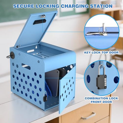 POCHAR 8-Unit Charging Cabinet for Chromebooks & Tablets Up to 14" Screens | Laptop Lock Box for iPads with Cable Management - Portable Locking Charging Station for Classroom, Office, Hospital, Blue - size: 8 Chromebooks/Laptops