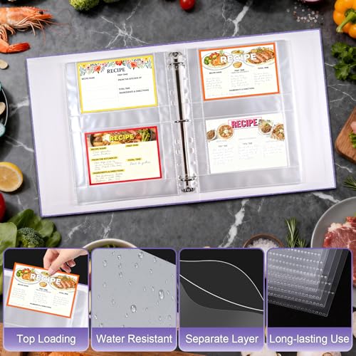 60 Pack 240 Pockets 4x6 Recipe Card Sleeves,3 Ring Binder Recipe Card Protector Pages,Double Sided 2 Pocket Refill Sheets for Recipe Book, 8.5x11 Inch Top Loading Clear Sleeve Sheets - color: 60 Pcs Sleeves