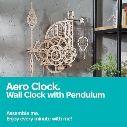 UGEARS Aero Clock Wooden 3D Puzzles for Adults - Mechanical Wooden Model Kits for Adults to Build, Wall Clock 3D Puzzle with Pendulum Model Kit, DIY Miniature Kit Crafts Gift for Fathers Day - style: Aero Clock