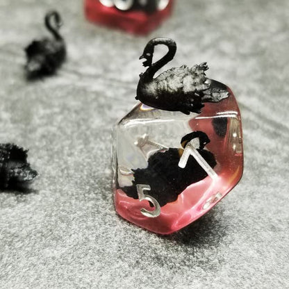 Sage's Portal Animal Familiars Resin DND Dice Set Polyhedral Dice Set for Dungeons and Dragons RPG Pathfinder Tabletop TTRPG (Black Swan) - color: Black Swan, style: Dice Set Only