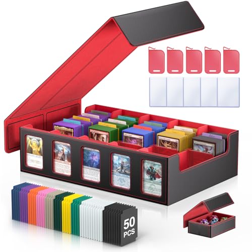 Trading Card Storage Box 5-Row 3900+ Capacity, Black Red | MTG Card Case with Magnetic Lid & Commander Display,Top Loaders Organizer Deck Box for MTG TCG PTCG Sports Cards - color: Black Red, size: 3900+ with Magnetic Lid