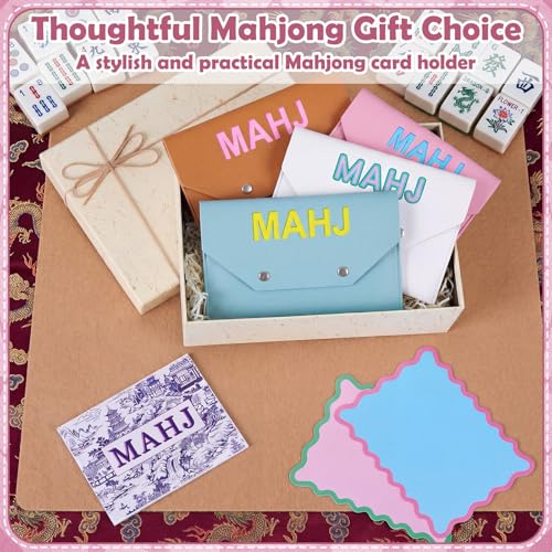 Leather Mahjong Card Holder Clutch Card Pouch Mahjong Accessory 8x6inch Protective Cover Case with Secure Closure Ideal Gift for Lover Playing Game Night(4 Pcs,Pink,Blue,Yellow,White) - color: Pink,blue,yellow,white