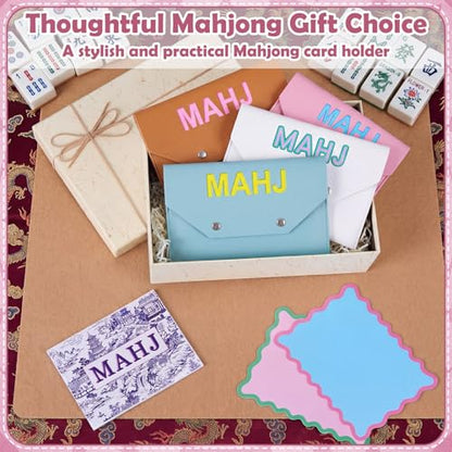 Leather Mahjong Card Holder Clutch Card Pouch Mahjong Accessory 8x6inch Protective Cover Case with Secure Closure Ideal Gift for Lover Playing Game Night(4 Pcs,Pink,Blue,Yellow,White) - color: Pink,blue,yellow,white