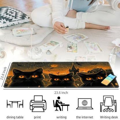 Three Black Cats for MTG & TCG Playmat Mouse Pad,BFDHGQZC 24" x 14" Game Mat for MTG/RPG/CCG Trading Card Game Playmats Table Mat Perfect for Card Games Video Games Computer Office - color: Three Black Cats