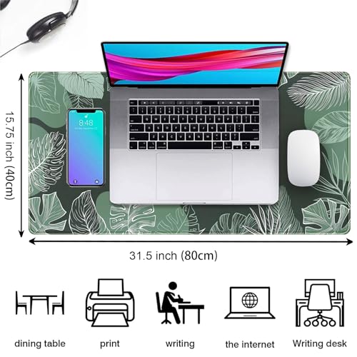 Green Plants Desk Mat Tropical Leaves Mouse Pad Cute, Large Extendded Gaming Deskmat, XXL Laptop Keyboard Mouse Mat Desktop Matt Women Office Desk Accessories Mousepad Desk Cover Mat, 31.5"x15.75" - color: Green Tropical Leaves