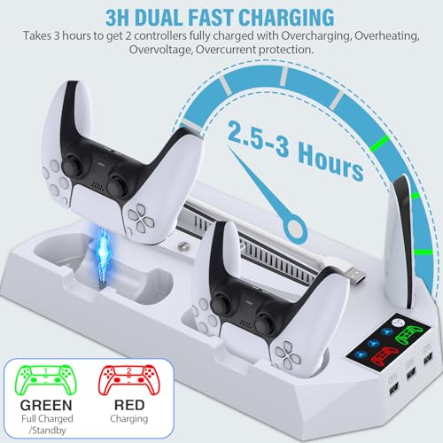 PS5 Slim Stand and Cooling Station with Controller Charging Station for Playsation 5 Slim&Standard Disc/Digital Console, PS5 Accessories Incl. Controller Charger/Turbo Fan/3 USB Hub/Headset Holder - color: WORK WITH PS5 Slim and PS5