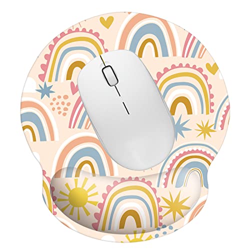 Memory Foam Wrist Support Mouse Pad Comfortable Padded Wrist Mousepads 9in X10in Desktop Notebook Mouse Mat (Cute Rainbow Foam) - color: Cute Rainbow Foam