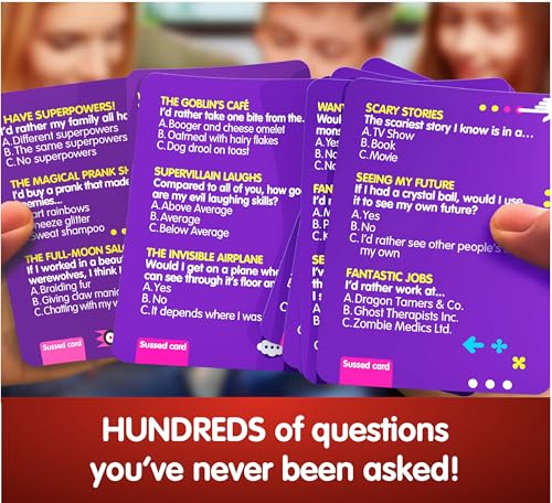 SUSSED Wacky ‘What Would You Do?’ Fantasy Card Game - Fun for Girls, Boys & Tweens - for Kids Ages 8 and Up, 2-8 Players, 15-30 Min Playtime - Purple Deck: Dragons, Space & Magic - color: Amazing Purple (Magic, Ghosts & More Theme)