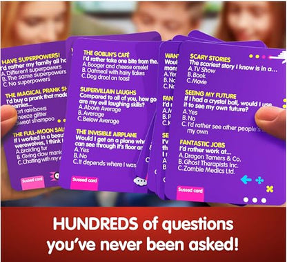SUSSED Wacky ‘What Would You Do?’ Fantasy Card Game - Fun for Girls, Boys & Tweens - for Kids Ages 8 and Up, 2-8 Players, 15-30 Min Playtime - Purple Deck: Dragons, Space & Magic - color: Amazing Purple (Magic, Ghosts & More Theme)