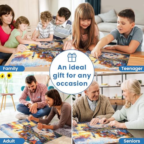 1000 Pieces Puzzles for Adults, Fall Seaside Puzzle, Fishing Village Jigsaw Puzzles 1000 Pieces, Creative Play Holiday Party Gifts Artwork Wall Home Decor, Funny Puzzle for Adults, 28×20 in - style: Fishing Village