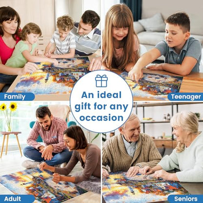 1000 Pieces Puzzles for Adults, Fall Seaside Puzzle, Fishing Village Jigsaw Puzzles 1000 Pieces, Creative Play Holiday Party Gifts Artwork Wall Home Decor, Funny Puzzle for Adults, 28×20 in - style: Fishing Village