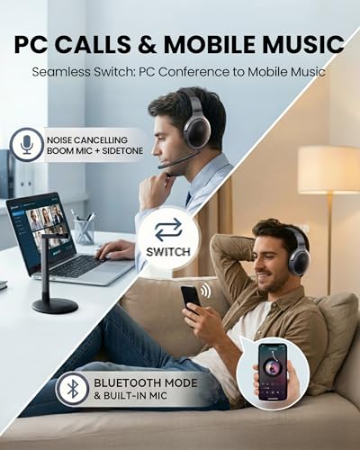 Avantalk Aria Podio 3 – Multipoint Bluetooth Over-Ear Headset with Detachable Noise-Canceling Mic & Sidetone for Clear Work Calls, PC & Phone, EQ Sound, 55H Battery, Charging Stand, Spacious Earcups