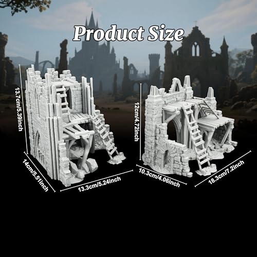 AUSPDICE Fantasy Gothic Ruined Building Set, 25mm Modular RPG Terrain | 1:64 Unpainted Ruined Walls & Scaffolding, DND Terrain for Dungeons and Dragons, TTRPG Battle Maps, Dungeon Masters-AF1119