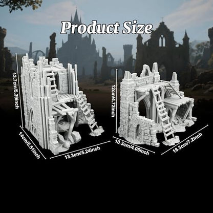 AUSPDICE Fantasy Gothic Ruined Building Set, 25mm Modular RPG Terrain | 1:64 Unpainted Ruined Walls & Scaffolding, DND Terrain for Dungeons and Dragons, TTRPG Battle Maps, Dungeon Masters-AF1119