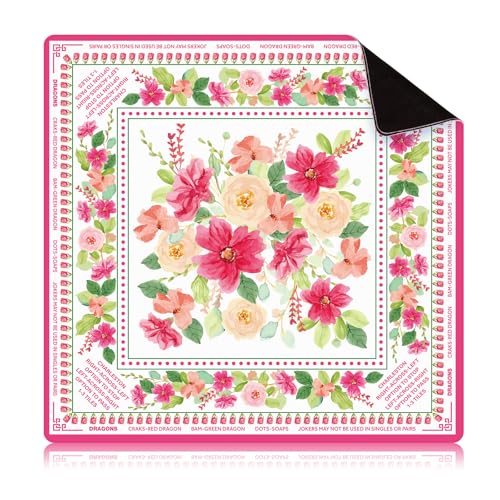 Drydiet Floral Mahjong Mat with Rules Non-Slip Noise Reduction Gaming Mat for Table Cover Card Board Tile Poker Dominoes(22" X 22") - size: 22" X 22"