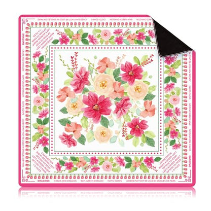 Drydiet Floral Mahjong Mat with Rules Non-Slip Noise Reduction Gaming Mat for Table Cover Card Board Tile Poker Dominoes(22" X 22") - size: 22" X 22"