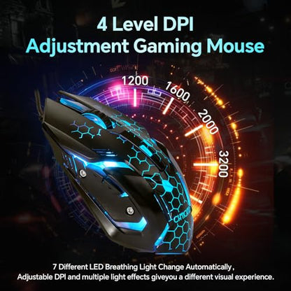 CHONCHOW Gaming Keyboard and Mouse Combo, Wired RGB Backlit for PC Gamer | Mechanical Feel, Anti-ghosting, USB Light Up Keyboard 3200DPI Gaming Mouse, LED Gaming Set for Laptop PS4 Xbox Mac Game Work