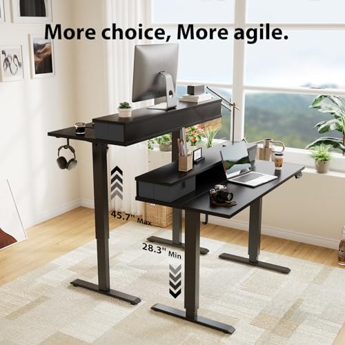 Agilestic 55 x 24 Inches Electric Standing Desk with 2 Storage Drawers, Stand Up Desk Adjustable Height, Sit and Stand Computer Table with Splice Board, Black - color: Black, size: 55 x 24 Inches with 2 drawers