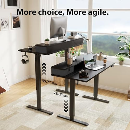 Agilestic 63 x 24 Inches Electric Standing Desk with 2 Storage Drawers, Stand Up Desk Adjustable Height, Sit and Stand Computer Table with Splice Board, White - color: Black, size: 63 x 24 Inches with 2 drawers
