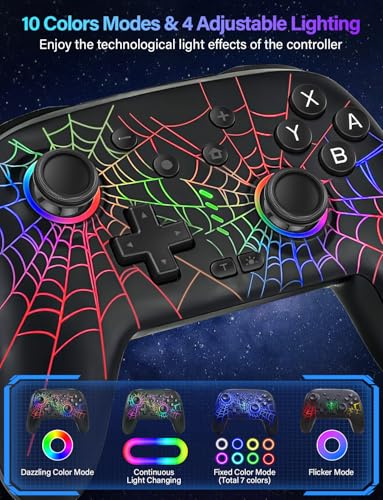RJAD Switch Controllers for Nintendo Switch/OLED/Lite, Wireless Switch Pro Controller with 10 Colors Light, 1000mAh Rechargeable Switch Turbo Control with Vibration, 6-Axis Gyro, Turbo, Wake Up