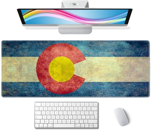 Large Gaming Mouse Pad with Stitched Edges, Vintage Colorado State Flag Desk Mat, Extended Keyboard Pad, Non-Slip Rubber Base Desk Pad for Keyboard and Mouse, 31.5X11.8 inch - color: Vintage Colorado State Flag