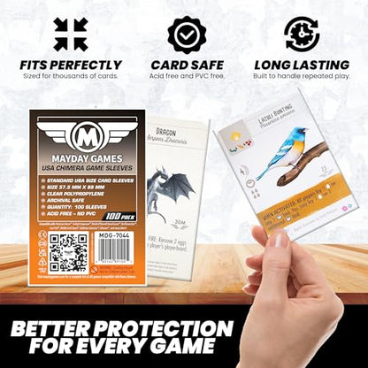Mayday Games USA Chimera Card Sleeves – 100 Pack, 57.5 x 89 mm, Super Clear 40 Micron Polypropylene, Acid-Free, PVC-Free – MDG-7044