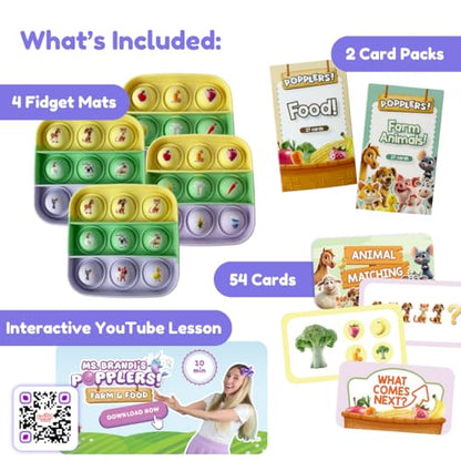 The Fidget Game Popplers, Matching Memory Game for Toddlers Early Learning & Educational Fidget Toy, Food & Farm Animals Popping Game, Teacher Must Have for Matching, Sound Recognition and First Words