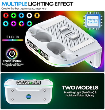 PS 5 Wall Mount Kit with Cooling Fan and Charging Station Compatible with P5/ Slim/ Pro Disc and Digital, PS Five Floating Base Holder Shelf with 9 RGB Lights & 3-Level Fan, P5 Accessories for Gaming