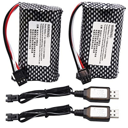 Blomiky 2 Pack 7.4V 1200mAh 8.88Wh Li-ion Rechargeable Battery with Black SM-3P Plug and Cable Replacment for Some Old Version RC Trucks / 1575 Battery 2