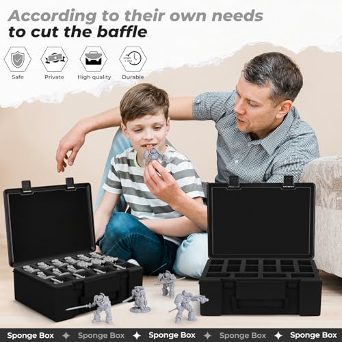 Madcat Miniature Storage Carrying Figure Case - 32 Slot Figurine Minature Carrying Case with 2 Foam Layer for Miniatures Compatible with 40k, DND & More (black) - color: black