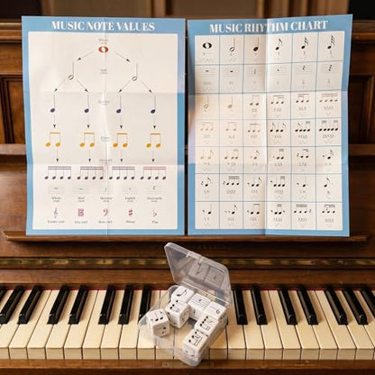 7Pcs Fun Music Beat Study Note Dice, Large 25mm Music Theory Dice, Includes 42 Basic and Advanced Beat Study Patterns for Theory Learning - color: Music Dice-7 Pcs