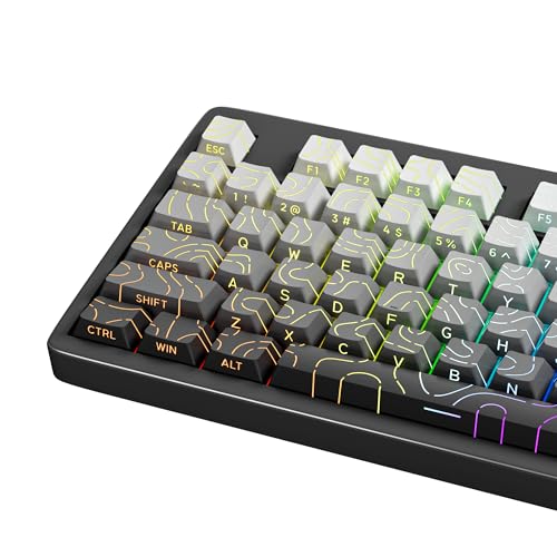 133 Aesthetic Topographic PBT Keycaps, No Tearing, Never Fade & Non-Slip, Modern RGB Backlit Gray-to-Black Gradient Keycaps for Mechanical Keyboard - Ergonomic (Doubleshot, Fit for All MX Layout) - color: Gray Black Gradient