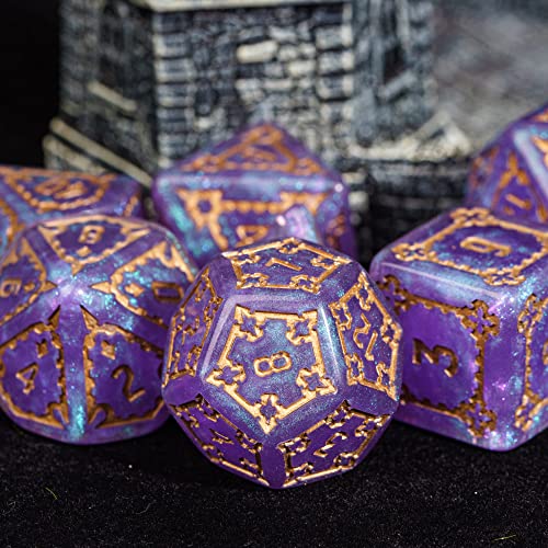 cusdie 7 Pcs 25mm Giant DND Dice with Dragon Eye Dice Bag, Polyhedral Dice Set, D&D Dice for Pathfinder RPG (Purple) - color: Purple