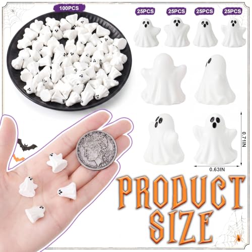 Weysat 100 Pcs Halloween Mini Resin Ghost Figures Small Cute Spooky Ghost Tiny Halloween Miniatures for Tiered Tray Decor Vase Fillers Tabletop Shelf Centerpieces Party Favors - style: Halloween