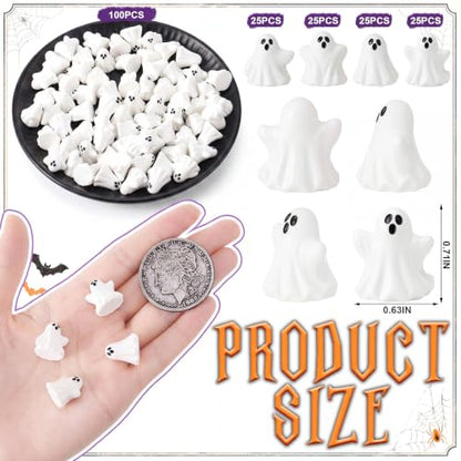 Weysat 100 Pcs Halloween Mini Resin Ghost Figures Small Cute Spooky Ghost Tiny Halloween Miniatures for Tiered Tray Decor Vase Fillers Tabletop Shelf Centerpieces Party Favors - style: Halloween
