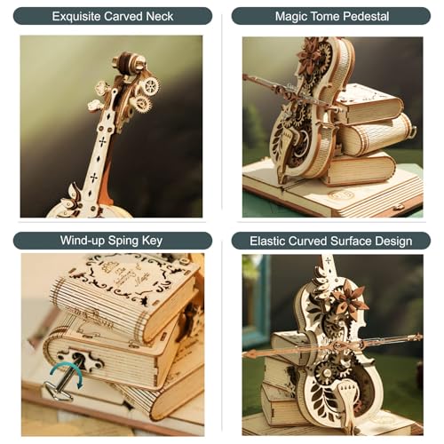 ROKR 3D Puzzles for Adults 1:5 Scale Cello Model Kit with Base 199pcs Wooden Music Box Building Kit Desk Gift for Men Women Hobby for Adults