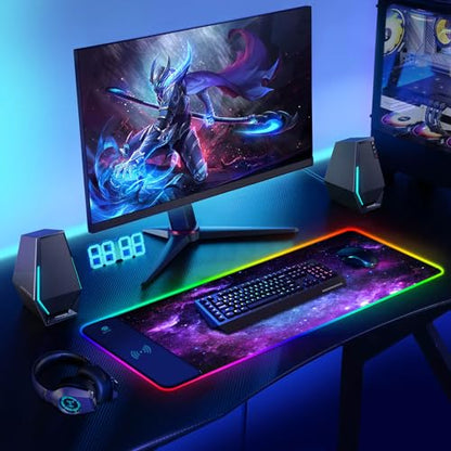 ToLuLu RGB Gaming Wireless Charging Mouse Pad, 7.5/10/15W 10 Light Modes LED Mouse Pad Computer Keyboard Mat Mousepad, 800x300x4MM Extended Large Desk Mat for MacBook, Laptop, PC, Purple Galaxy Space - color: Purple Galaxy Space