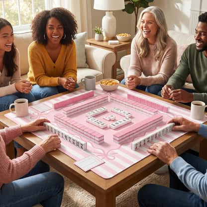 Light Pink Mahjong Mat (32.5” x 32.5”) with Carrying Bag Non Slip Noise Reduction Gaming Mat Rubber Mahjong Table Cover Accessoriesfor Poker Board Games Dominoes - color: Pink