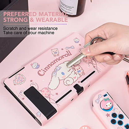 DLseego Cute Dog Switch Protective Case Dockable Soft Silicone Shell Shockproof Scratch Resistant Cover Joy Con Skin with 4PCS Lovely Thumb Grips Caps - color: Pink Dog