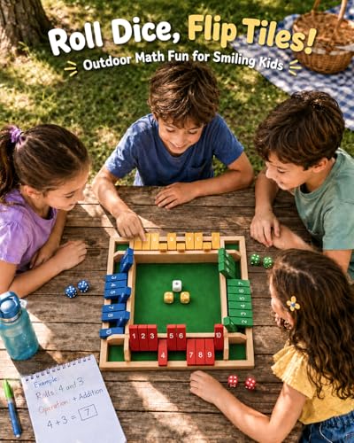 Upgraded 8.7-inch Shut the Box Game, Easy Quick and Fun Educational Math Game with 2 Symbolic Dice, 1-4 Players Wooden Board Games for Family Night Classroom Party, Tabletop Games for Kid Adult Senior - size: 8.7Inch