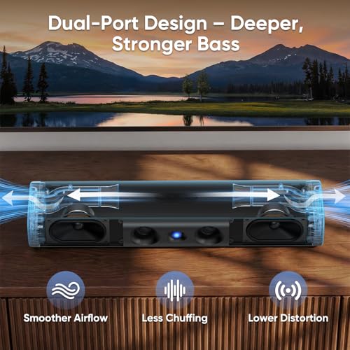 Saiyin Sound Bar with Enhanced Bass, Dual Larger Woofer & Dual Bass Ports | Sound Bar for Smart TV with 90W Peak Power, 17.1-inch Soundbar with Bluetooth5.3/TV-ARC/Optical/Auxiliary Inputs - size: 17.1 inches