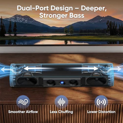 Saiyin Sound Bar with Enhanced Bass, Dual Larger Woofer & Dual Bass Ports | Sound Bar for Smart TV with 90W Peak Power, 17.1-inch Soundbar with Bluetooth5.3/TV-ARC/Optical/Auxiliary Inputs - size: 17.1 inches