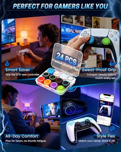 24 PCS Premium Silicone Thumb Grips for PS4/PS5/Xbox Controller, Rainbow Non-Slip Joystick Caps & Thumbstick Grips, Ultimate Comfort & Protection