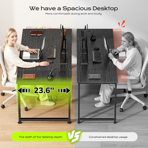 DurayLoly 47 x 24 inch Desk, 24mm Thick Heavy Duty Gaming Desk with RGB LED & Power Outlets, Detachable Stand, Hooks & Storage Bag, 110LBS Capacity, Home Office Computer Desk, Black - color: Black, size: 47 Inch