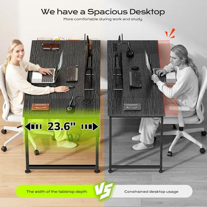 DurayLoly 47 x 24 inch Desk, 24mm Thick Heavy Duty Gaming Desk with RGB LED & Power Outlets, Detachable Stand, Hooks & Storage Bag, 110LBS Capacity, Home Office Computer Desk, Black - color: Black, size: 47 Inch
