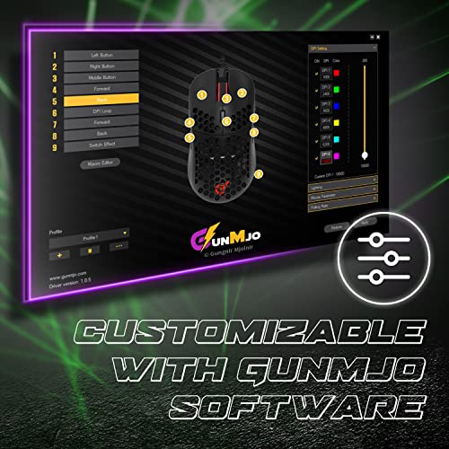 GUNMJO Gram DIY Honeycomb Shell Wired RGB Gaming Mouse, PC Gaming Mouse with 9 Buttons and Up to 10,000 DPI, Computer Mice for PC Gaming, Black Color