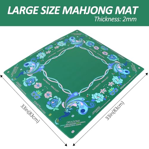 Jongyance Printed American Learning Mahjong Mat (33”x33”) with Black Carrying Bag, Anti-Slip, Noise-Reducing, Mahjong Table Mat for Mah-jongg, Poker, Board Games, Dominoes - color: Dark Green